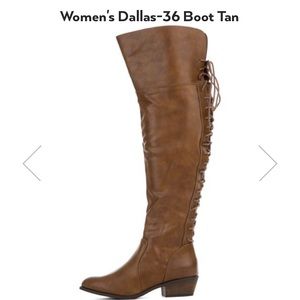 Tan over the knee boot.